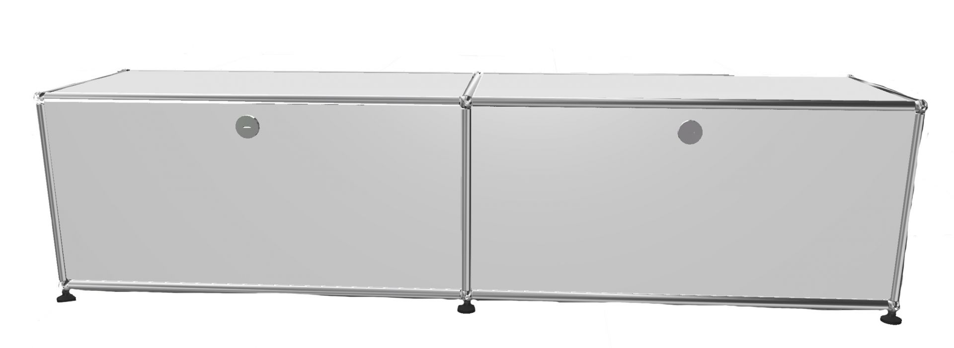 USM Haller Lowboard in Reinweiß mit zwei Klappen, modernes Designmöbel für Wohnzimmer und Büro.