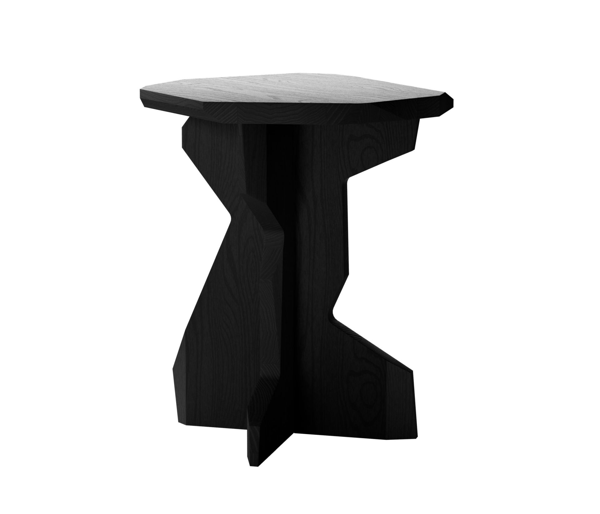 Schwarzer FELS Hocker aus Esche mit einzigartigem, modernem Design für Wohnzimmer und Esszimmer.