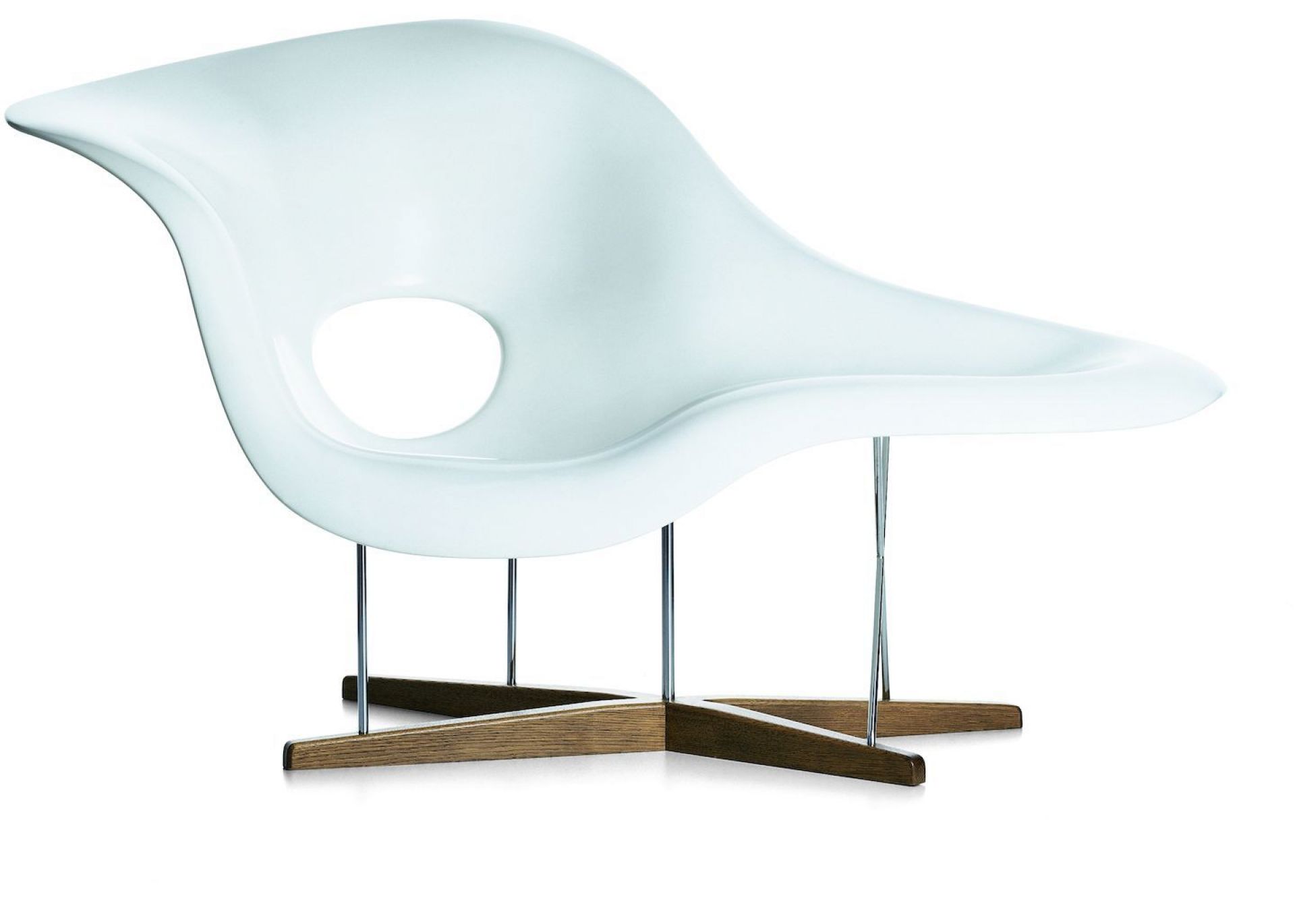 Weißer La Chaise Liegestuhl von Vitra mit Holzfuß und Stahlgestell, modernes Designmöbel.