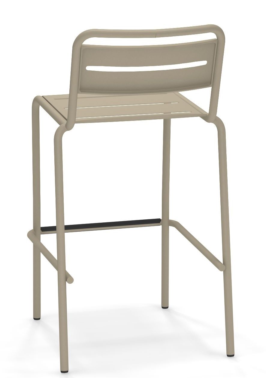 Emu Star Barhocker Outdoor, Ansicht von hinten, beige Metall, minimalistisches Design, für Garten und Terrasse.