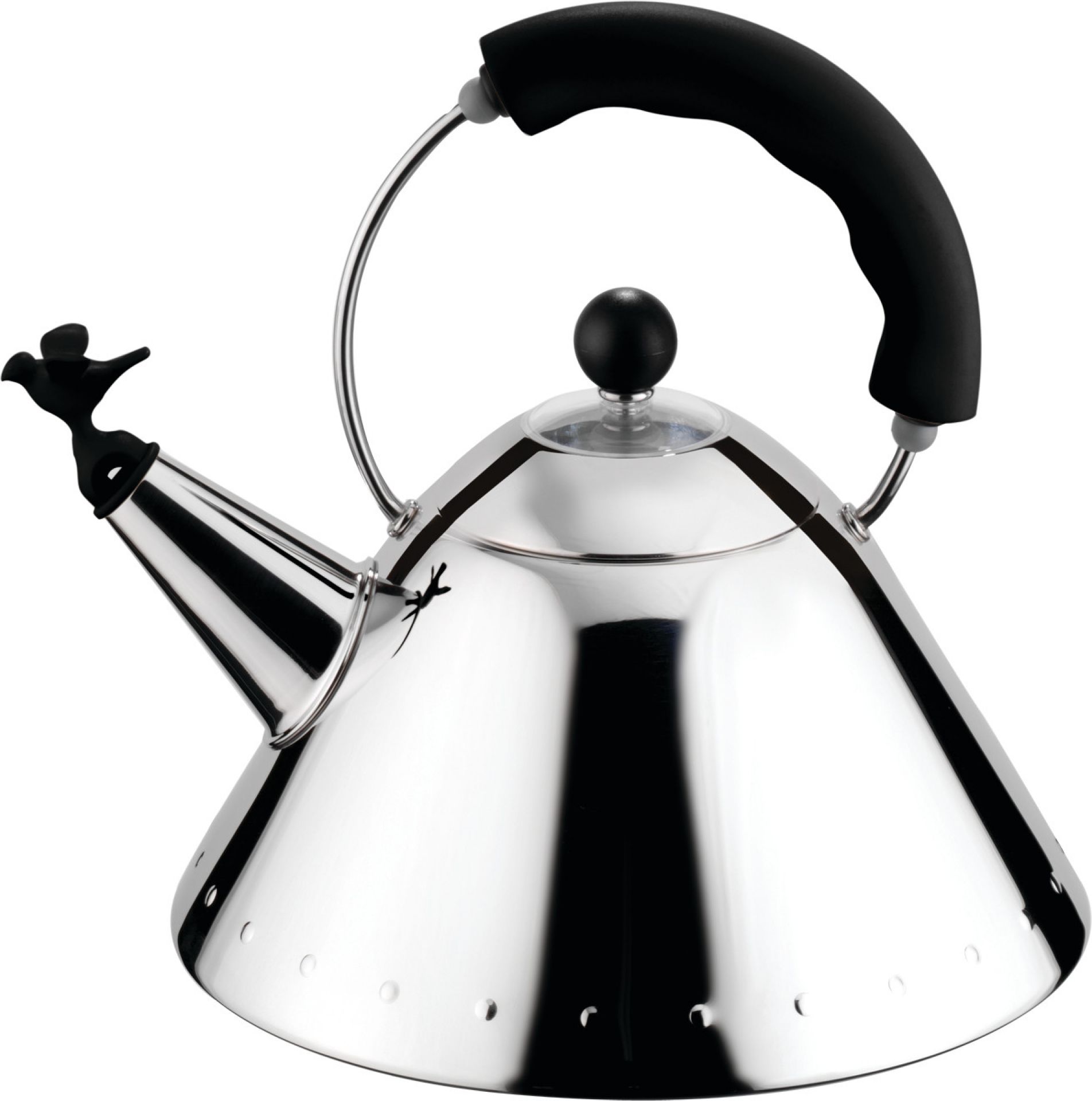 Alessi 9093 B Wasserkessel, schwarz, mit Vogelpfeife aus Edelstahl, für Teewasser und mehr.