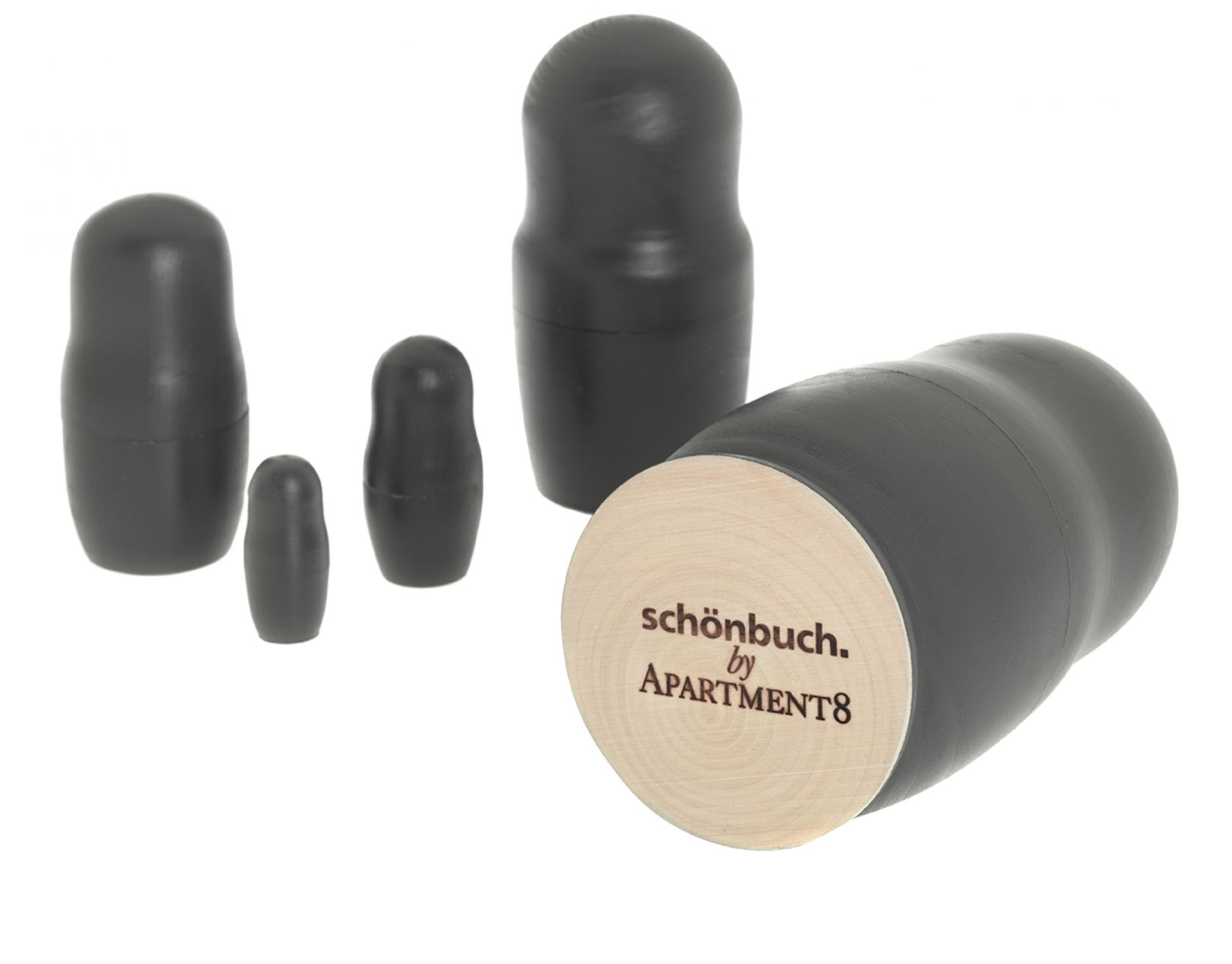 Schönbuch Holzpuppen, Matroschkas in Schwarz, vier unterschiedlich große Puppen, dekoratives Holzspielzeug für Kinder und Erwachsene.