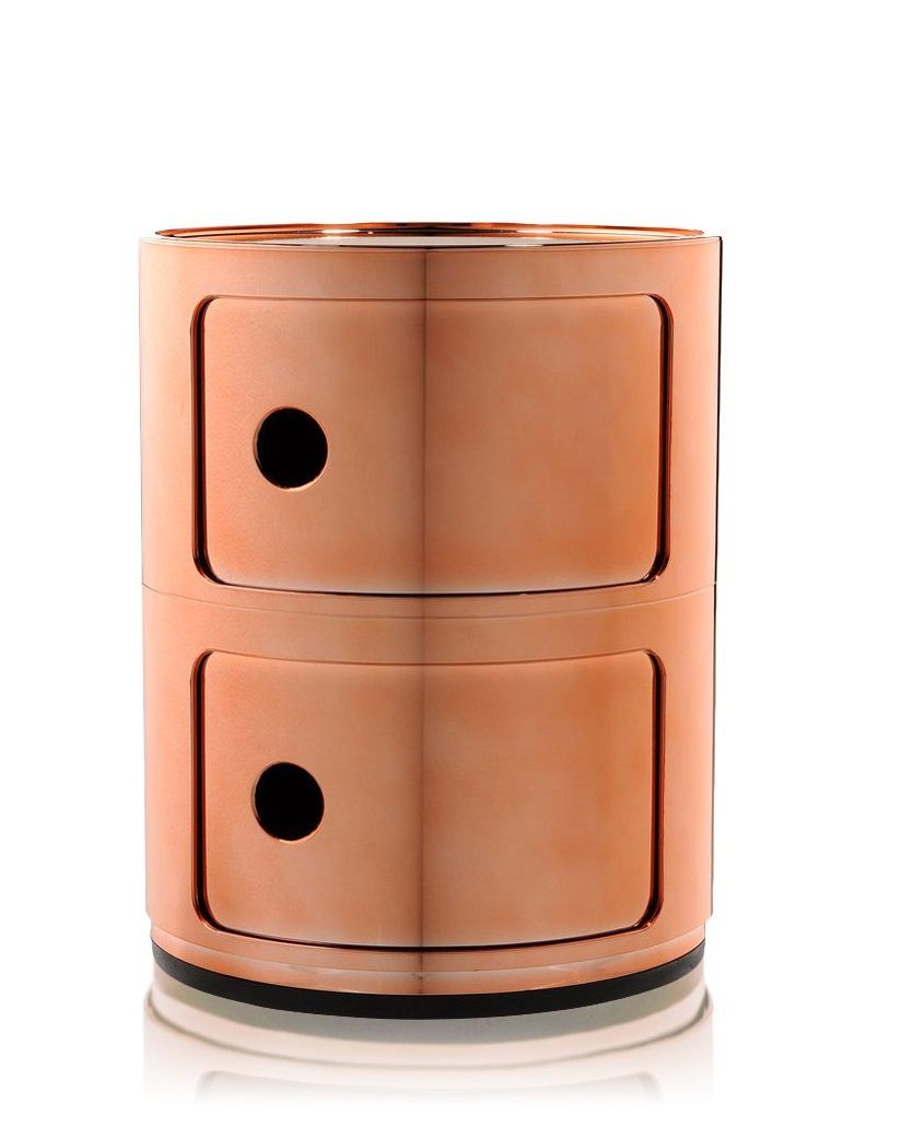 Componibili 2er Element in Kupfer-Metallic: Moderner Nachttisch mit zwei Fächern für Schlafzimmer und Wohnbereich.