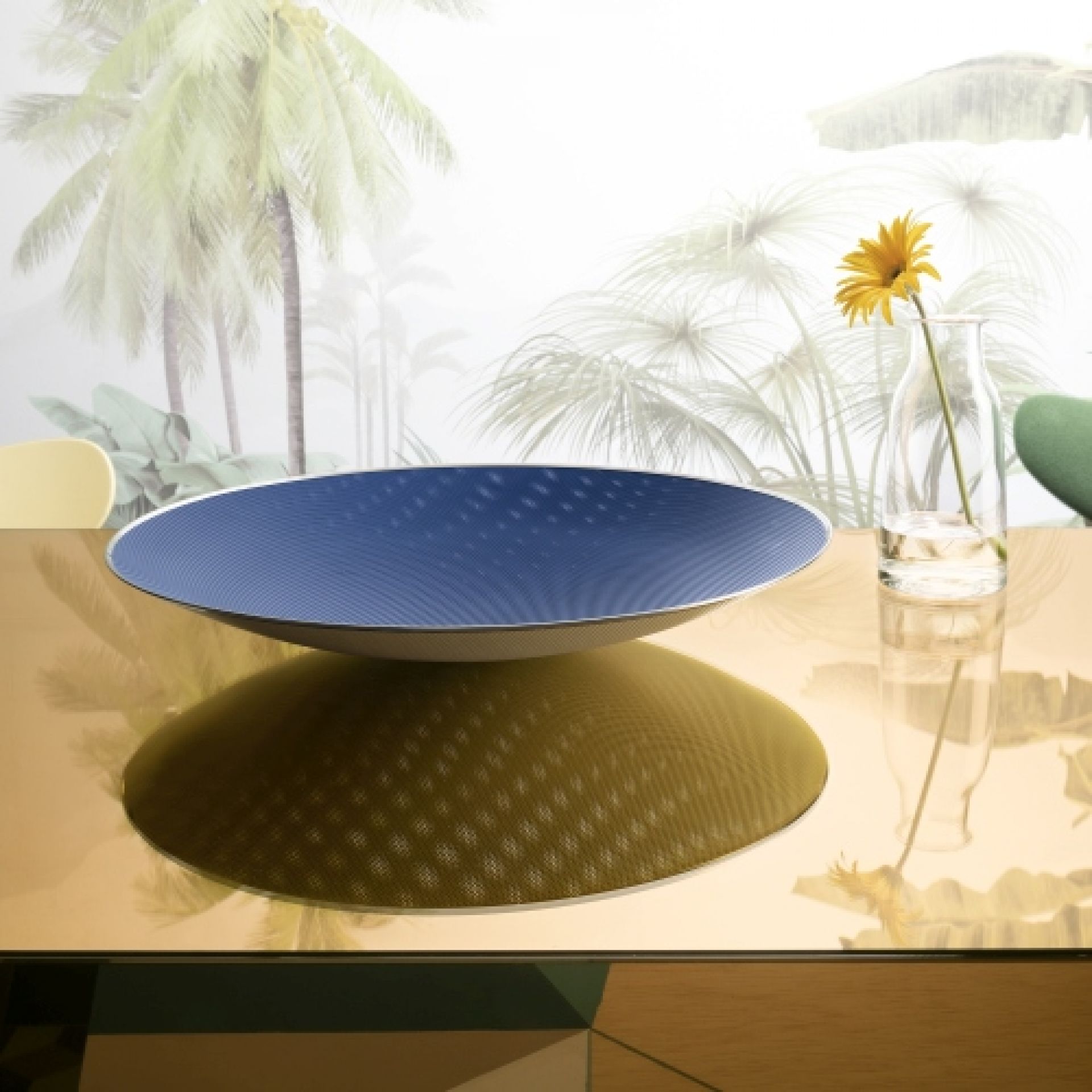 Alessi Cohncave Schale, blau und elfenbeinfarben, dekorative Designschale für Obst oder Dekoration.