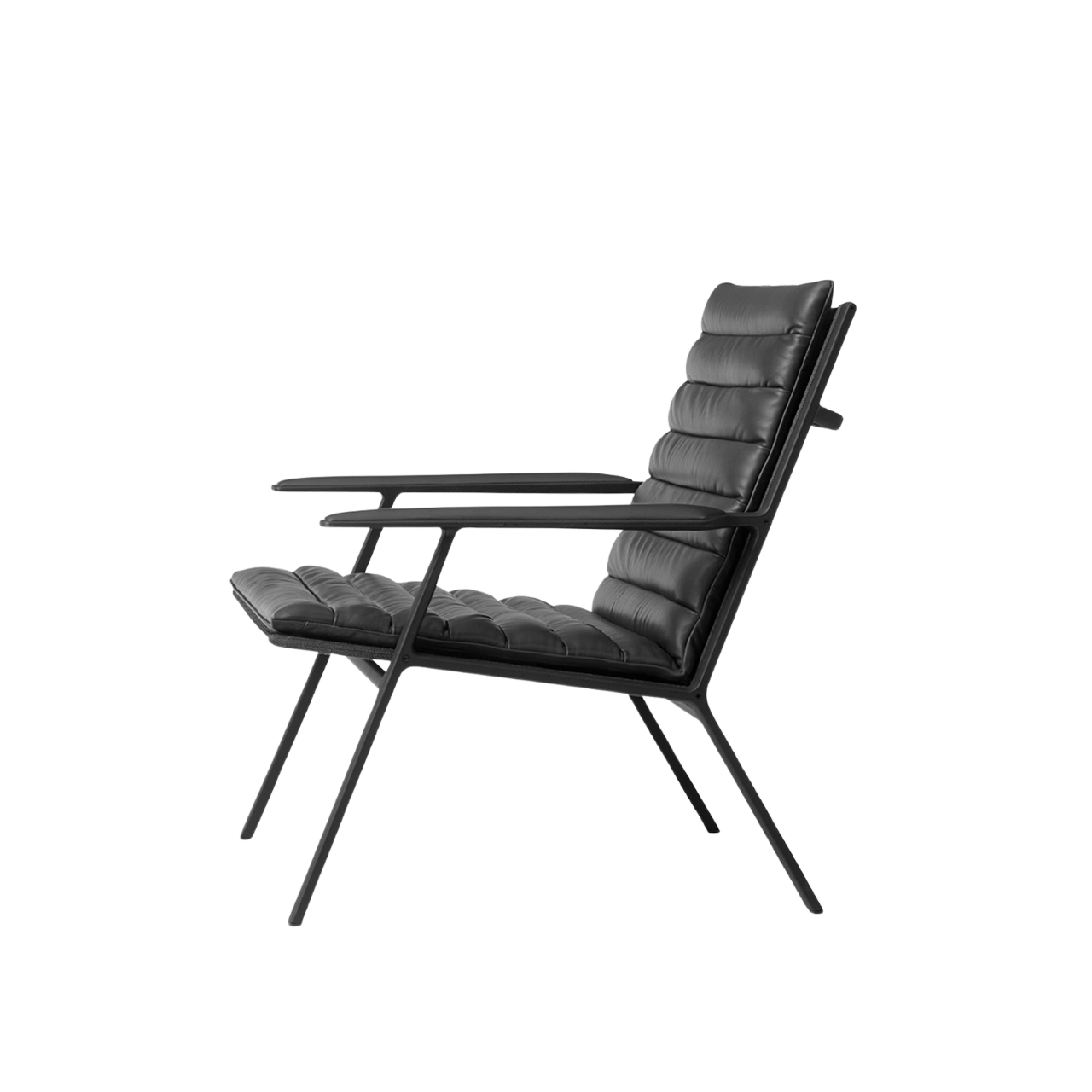 Vipp Lounge Stuhl VIPP456, schwarzes Leder, modernes Design, bequemer Sessel für Wohnzimmer und Büro.