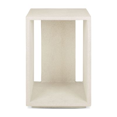 Elements Nachttisch von Ethnicraft, minimalistisches Design in Beige, quadratische Form mit offenen Seiten.
