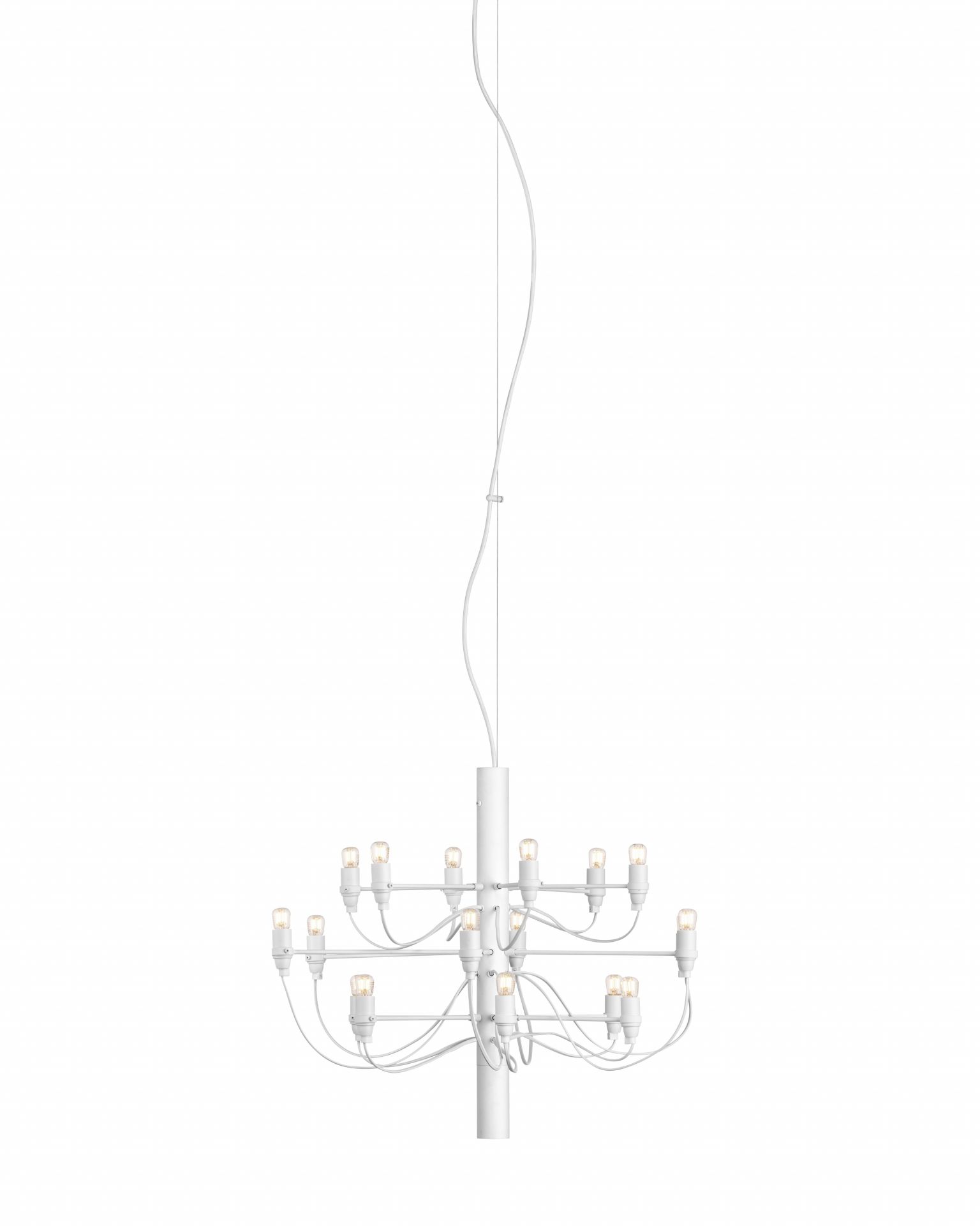 Weißer Flos 2097 Kronleuchter mit klaren Glühbirnen, modernes Design für stilvolle Innenräume.