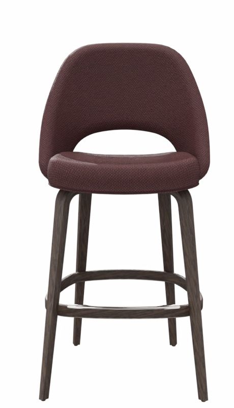 Saarinen Barhocker von Knoll International, H 114 cm, braunes Leder, Holzgestell, moderner Barstuhl.