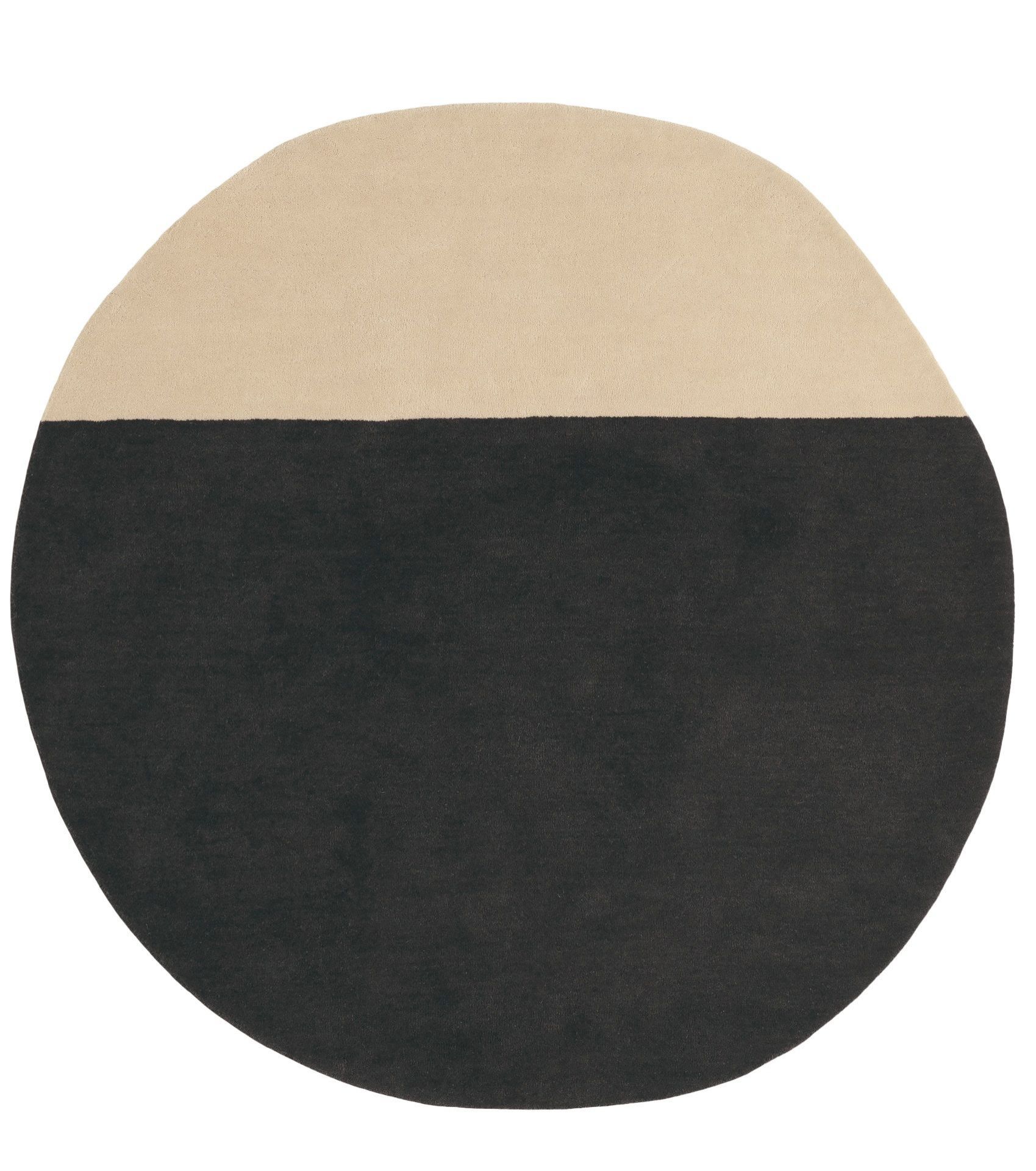 Runder Pearls Teppich von Nanimarquina, zweifarbig beige und schwarz, aus Wolle.