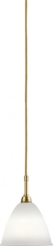 Bestlite Pendelleuchte mit weißem Schirm und goldenem Textilkabel. Gubi Designlampe für Wohnzimmer.