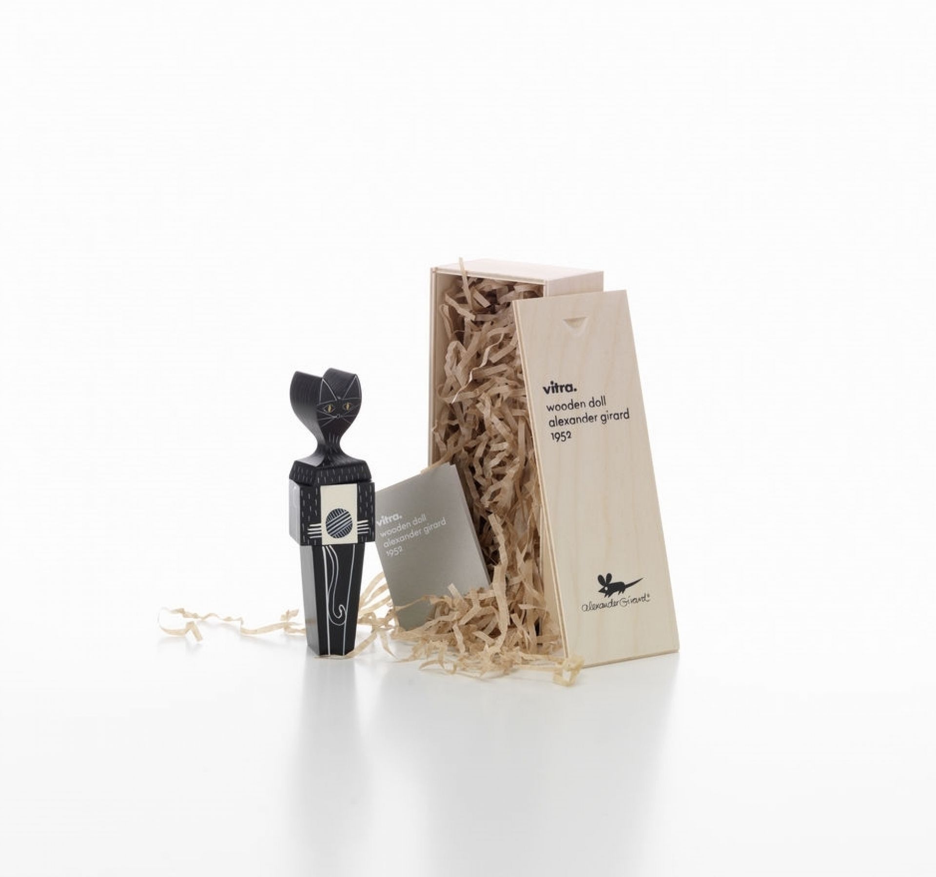 Vitra Wooden Doll Katze klein, dekorative Holzfigur mit Geschenkverpackung, Designobjekt für Sammler und Liebhaber.