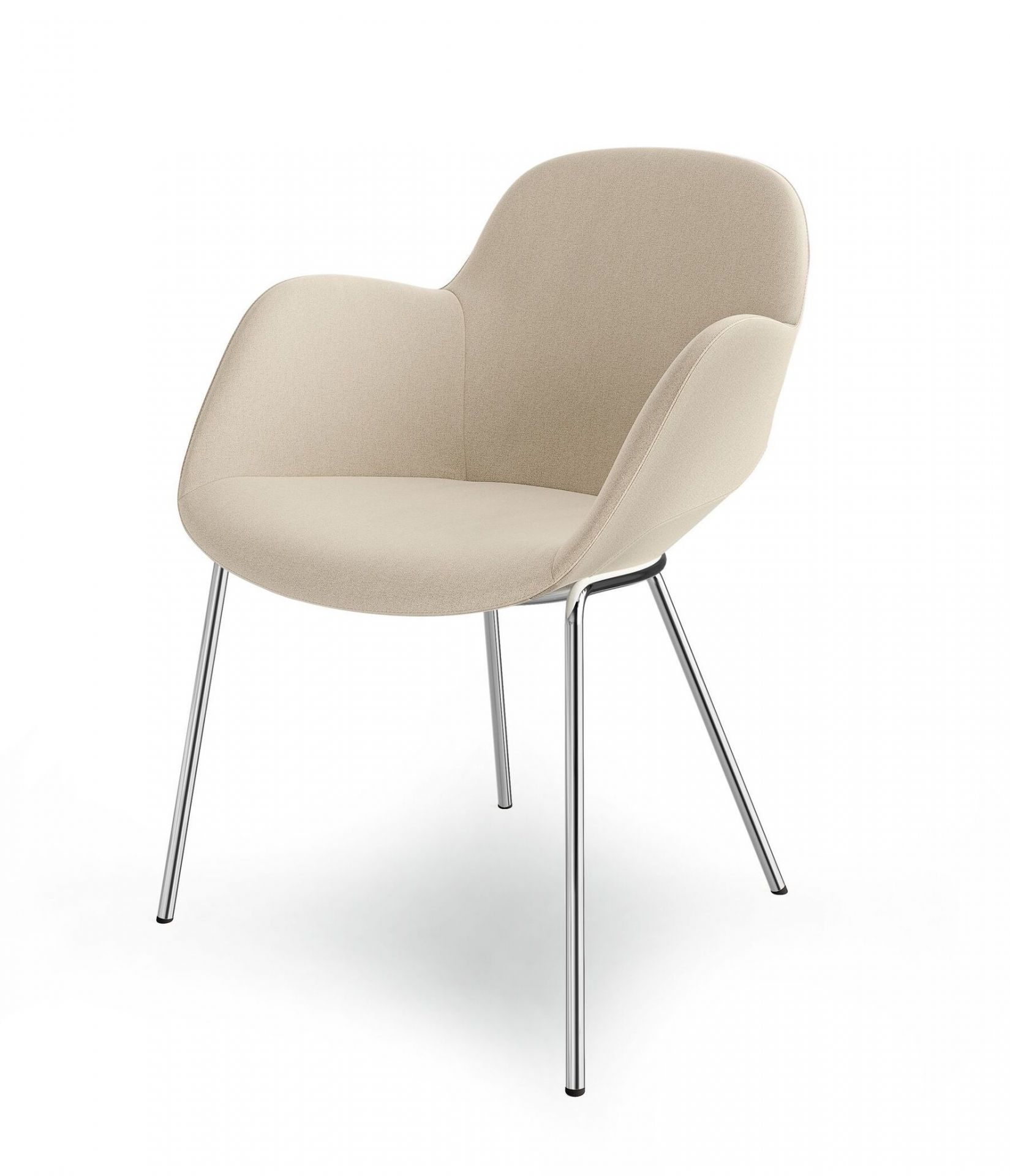 Sheru Stuhl von Walter Knoll, Stoffbezug in Beige, mit filigranem Chromgestell. Designstuhl für Wohnzimmer.