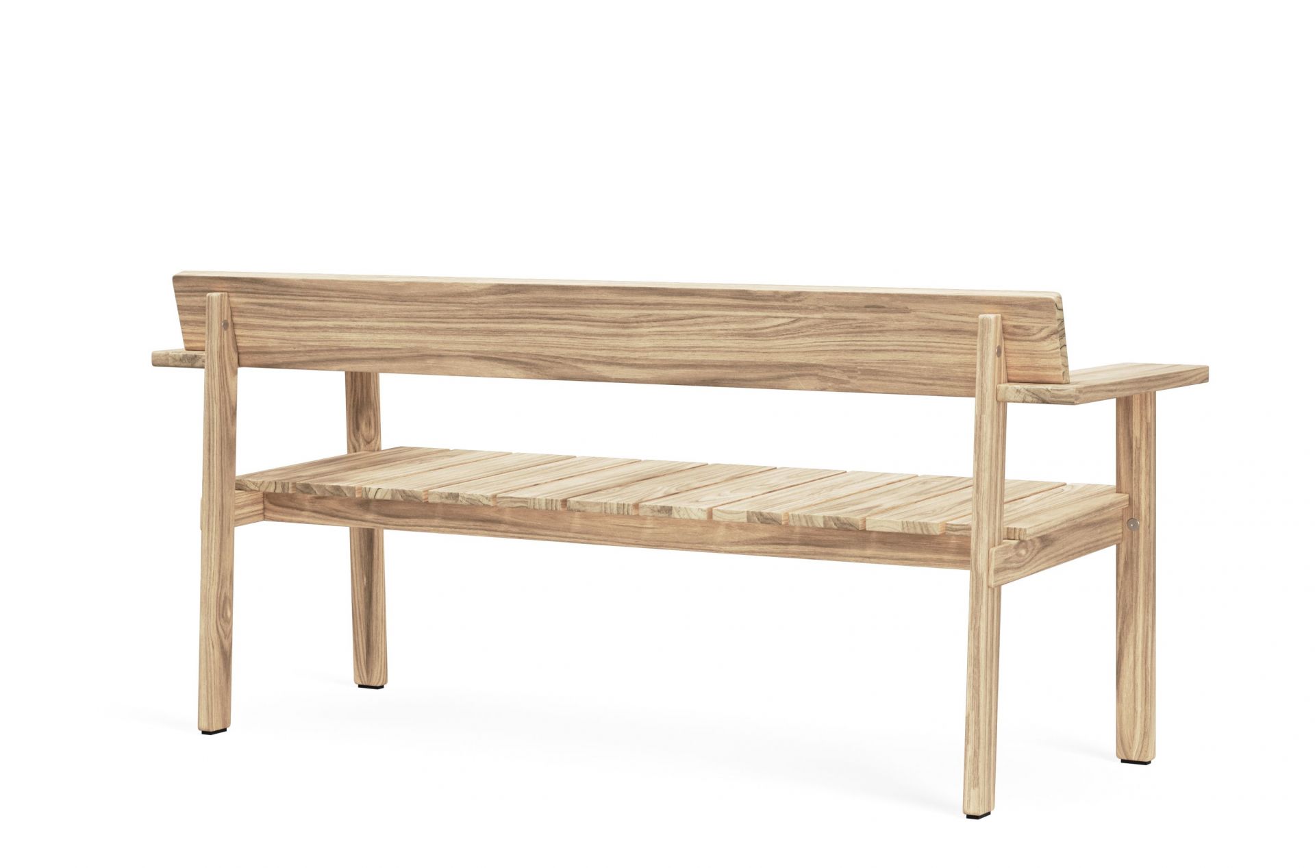 Rückansicht der GL101 Timbur Outdoor Bank von Carl Hansen & Søn aus Teakholz.