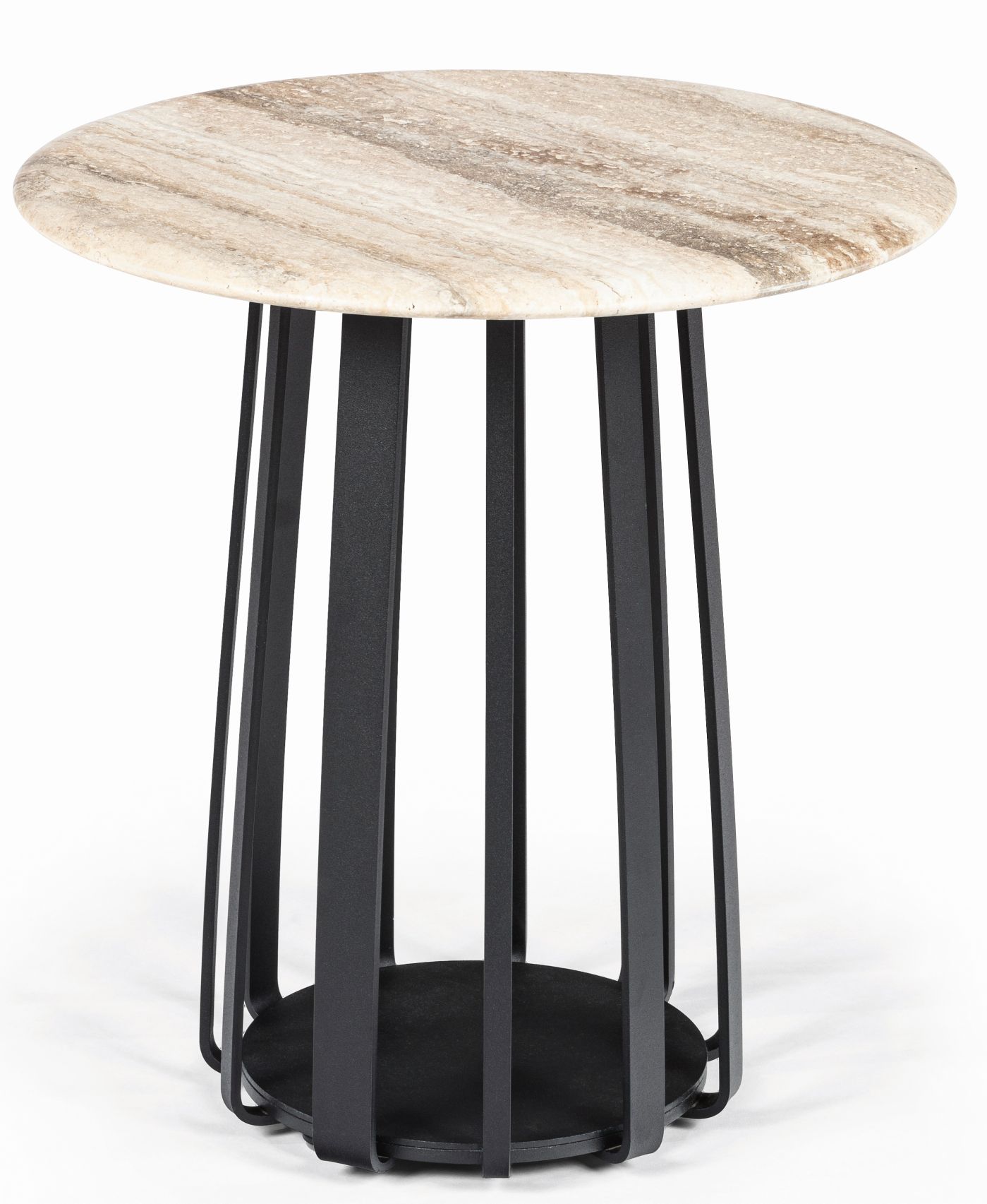 BC 09 Basket Beistelltisch von Janua mit runder Marmorplatte und schwarzem Metallgestell.