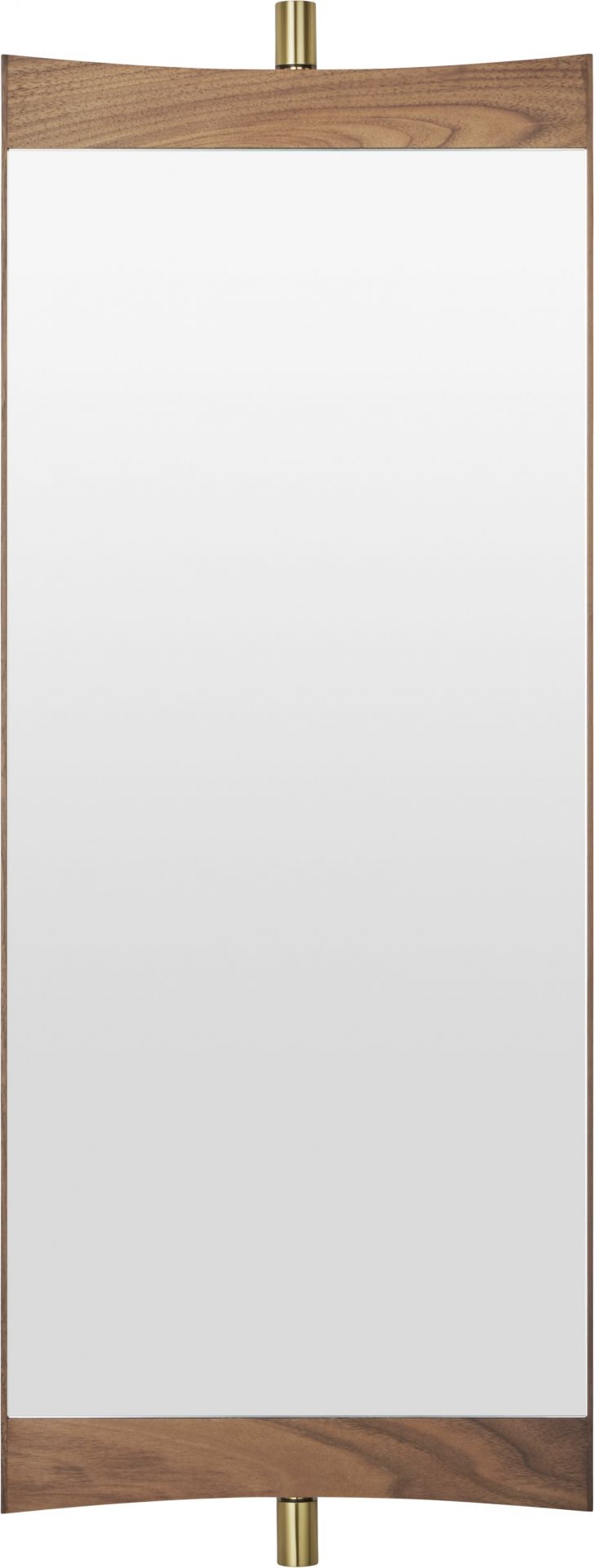 Gubi Vanity Wall Mirror 1: Rechteckiger Wandspiegel mit Holzrahmen und goldenen Akzenten.