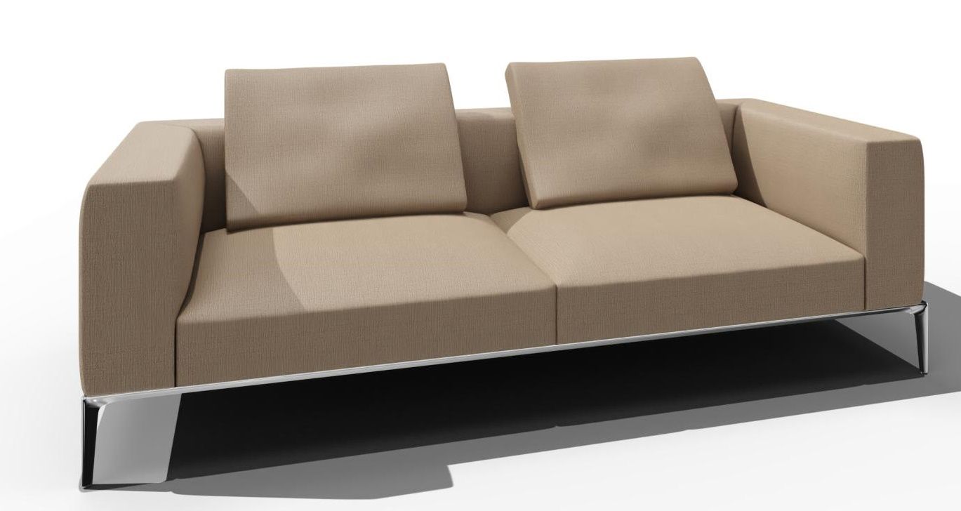 Jaan Living Sofa, 3-Sitzer in Beige mit zwei Rückenkissen und Chromgestell.