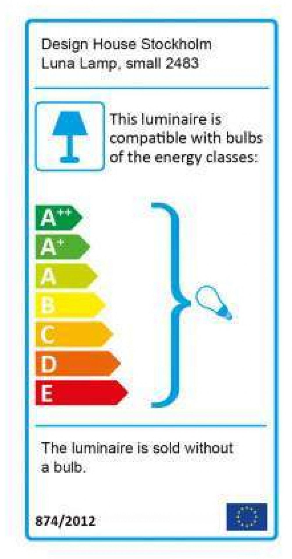 Energielabel der Design House Stockholm Luna Lamp Pendelleuchte, ohne Leuchtmittel.