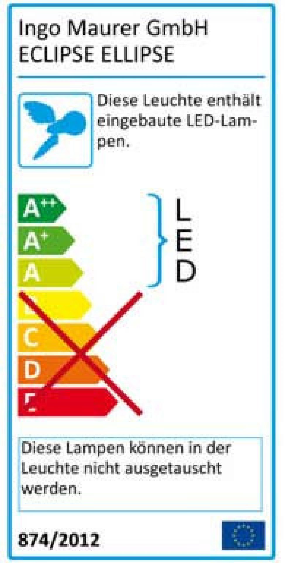Energieeffizienzlabel der Ingo Maurer Eclipse Ellipse Wandleuchte mit integrierten LEDs.