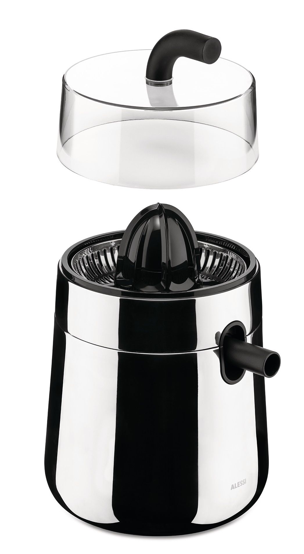 Alessi Zitronenpresse NE02 B Toru: Elektrische Saftpresse aus Edelstahl mit Abdeckung.