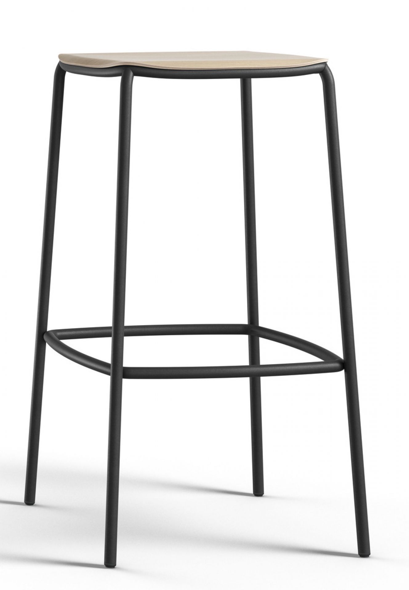 Nate Barhocker von Brunner mit hellem Holz-Sitz und schwarzem Metallgestell.