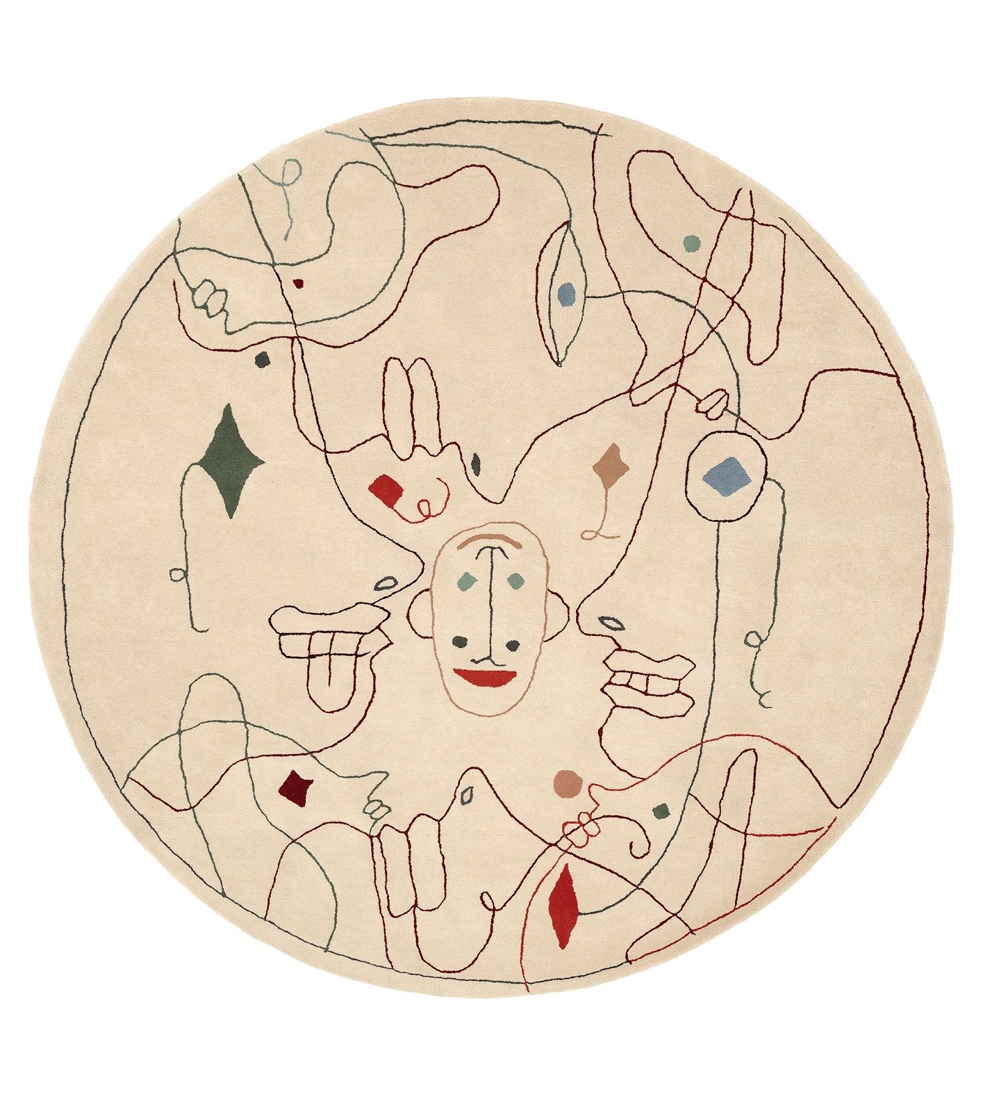 Runder Silhouette Teppich von Nanimarquina mit abstraktem, modernem Design und beigen Hintergrund. Tufting Teppich für Wohnzimmer.