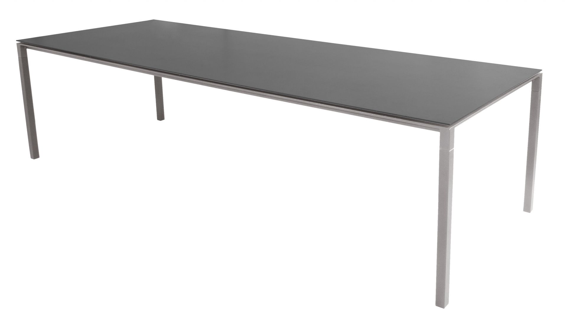 Pure Outdoor Esstisch mit taupefarbenem Gestell und Nero-Tischplatte für den Garten oder die Terrasse.