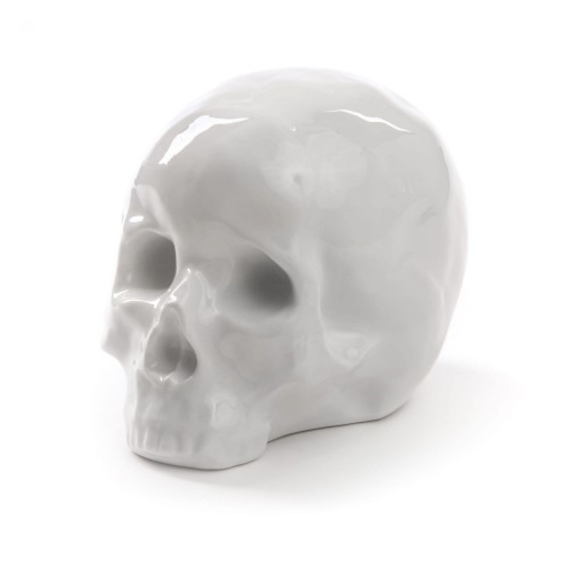 Glänzende, weiße Totenkopf Skulptur "My Skull" von Seletti. Dekorative Totenkopf Figur.