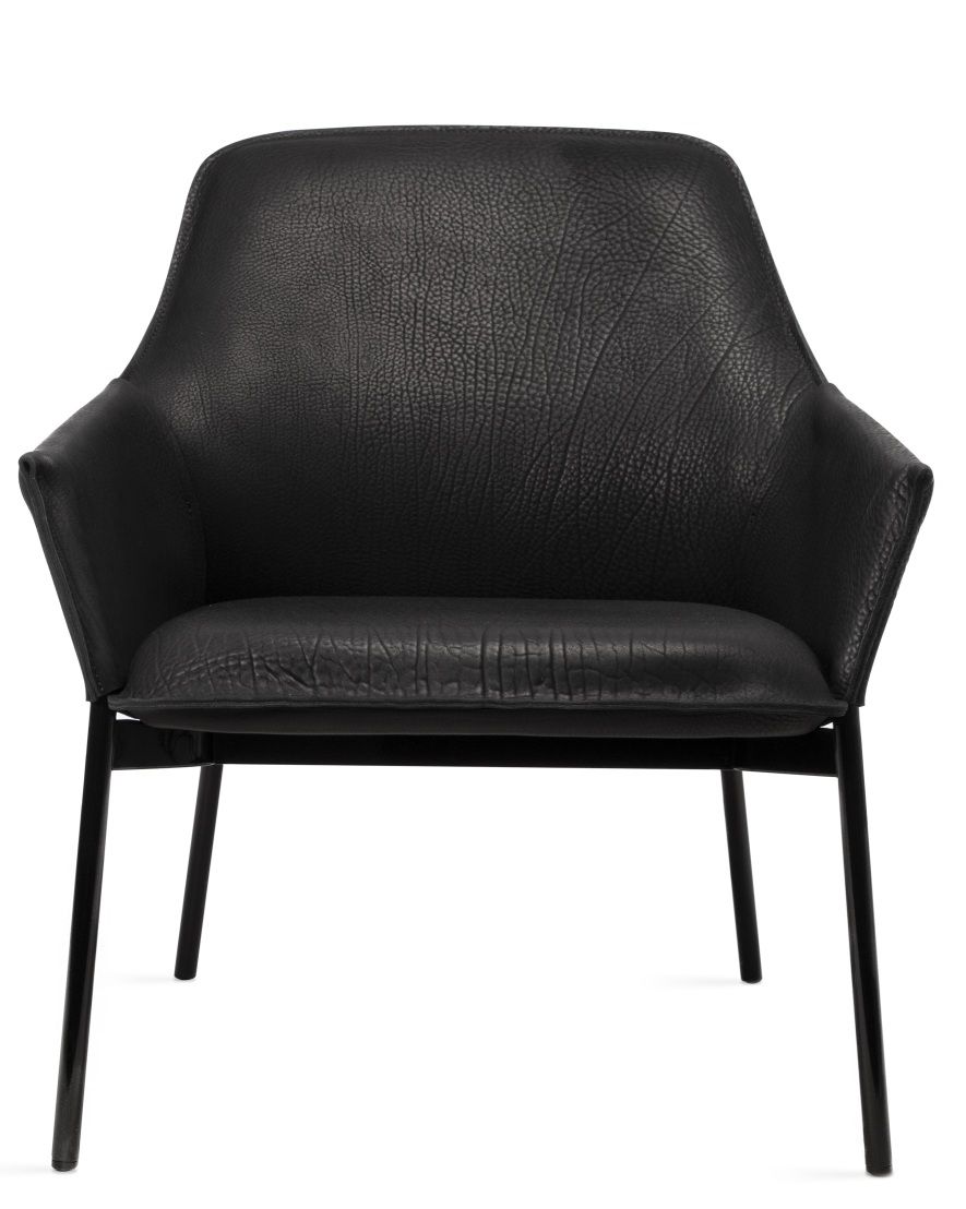 Schwarzer Grace Lounge Chair von Freifrau Manufaktur mit Lederbezug und filigranem Metallgestell.