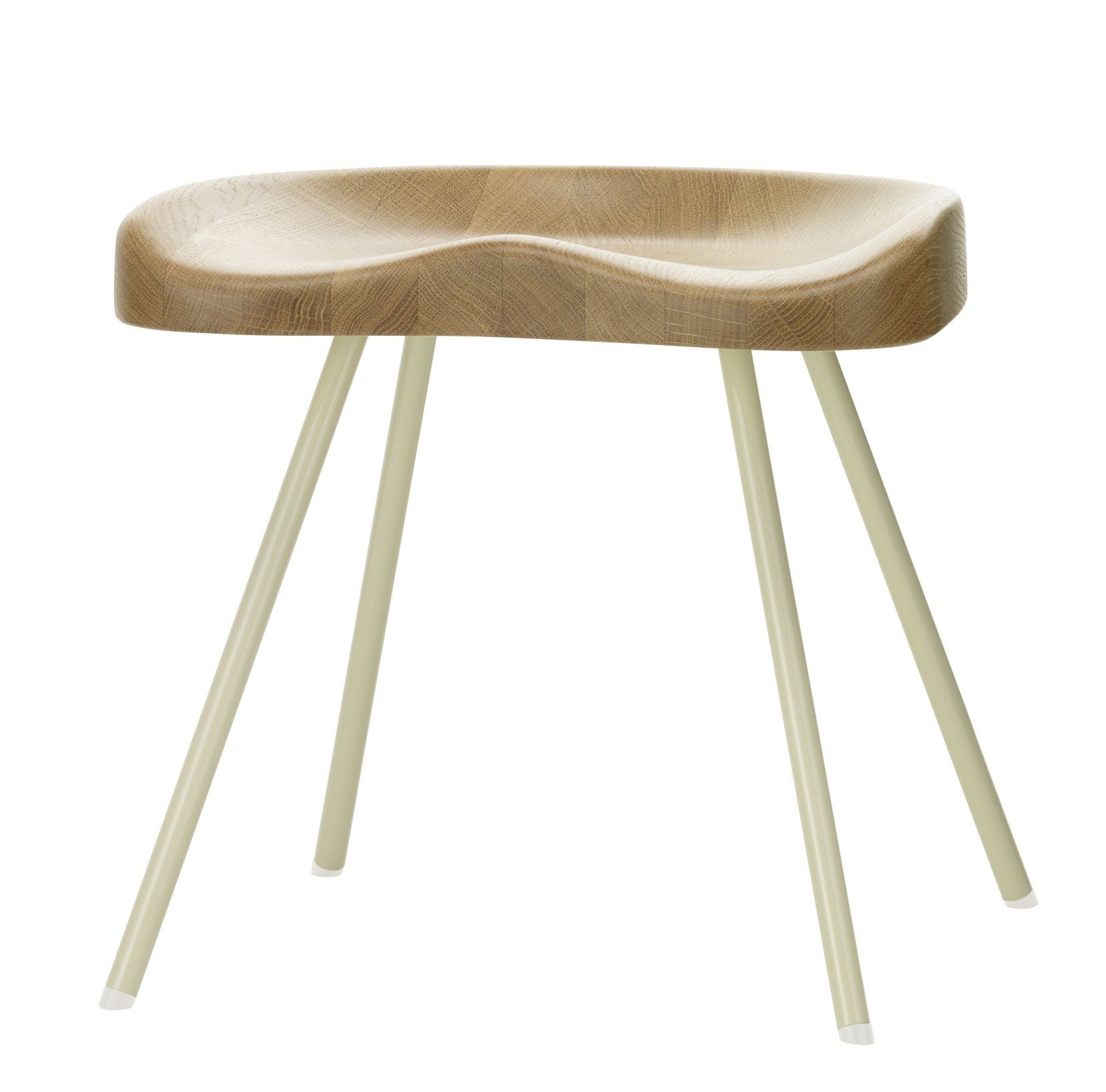 Vitra Tabouret Hocker N° 307 aus Holz mit drei hellen Metallbeinen.