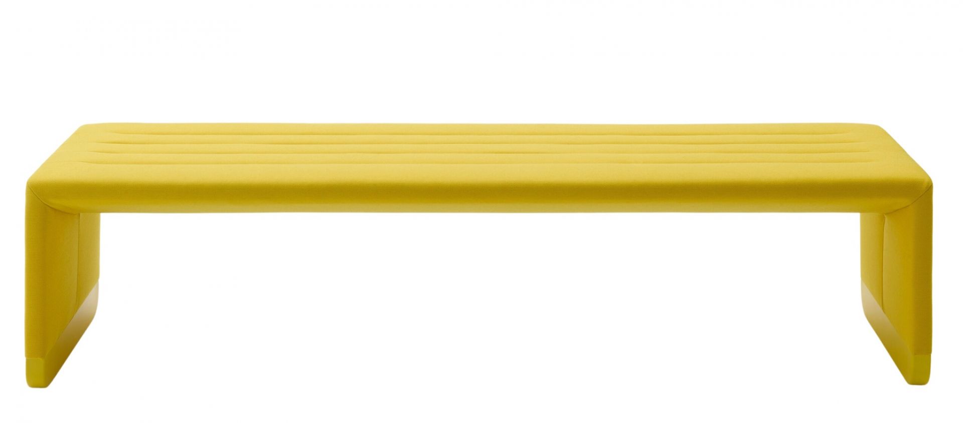 Gelbe Bridge Polsterbank von Cor, moderne Sitzbank mit geradlinigem Design und Polsterung.