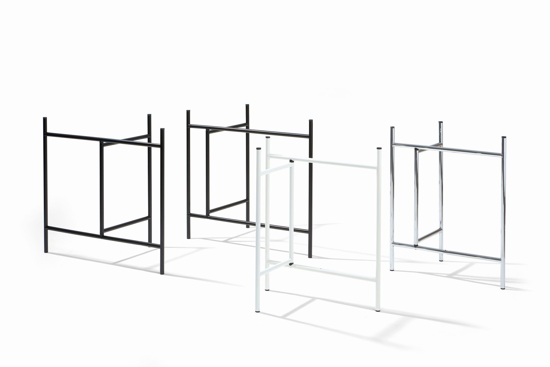 Eiermann Tischgestell in Schwarz, Weiß und Chrom. Design Tischbein für individuelle Tischplatten.