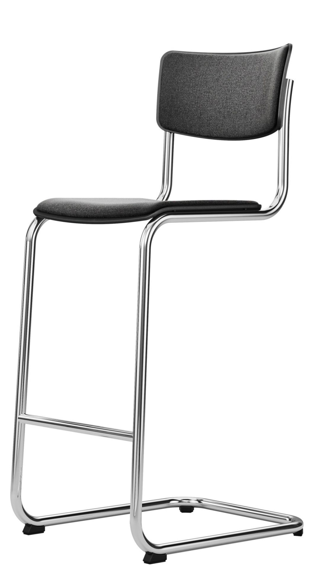S 43 PVH Thonet Barhocker: Stahlrohr Klassiker mit grauem Sitz und Rückenlehne, modernes Design.