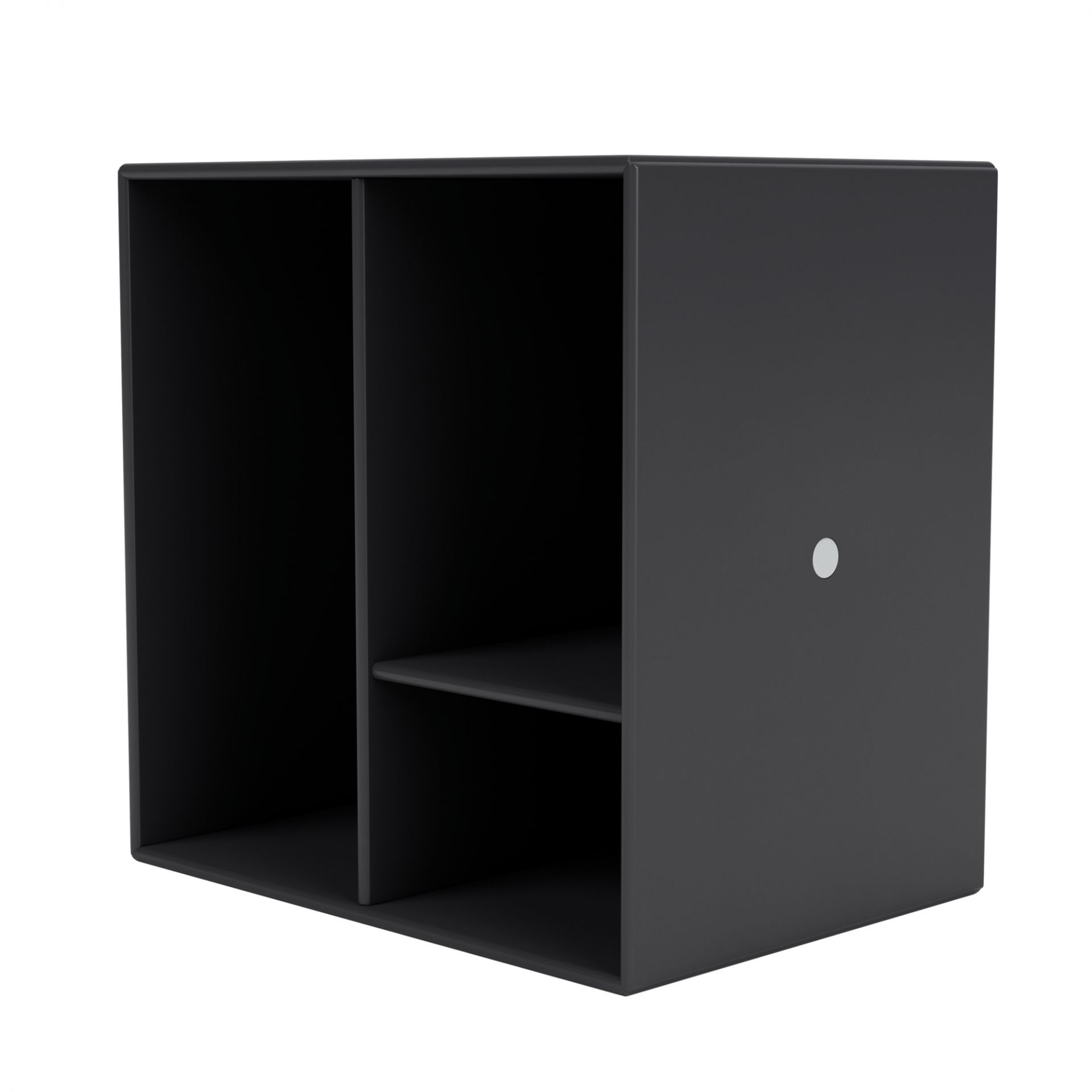 Anthrazitfarbenes Montana Mini Modul mit Regalboden, modernes Regalsystem für Wohnzimmer und Büro.