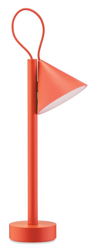 Tsumiki Akku Leuchte von Alessi in Orange, tragbare Tischleuchte mit Griff.