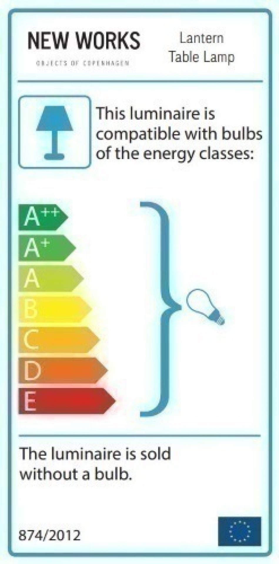 Energieeffizienzlabel der New Works Lantern Tischleuchte Mittel, kompatibel mit Leuchtmitteln der Klassen A++ bis E.