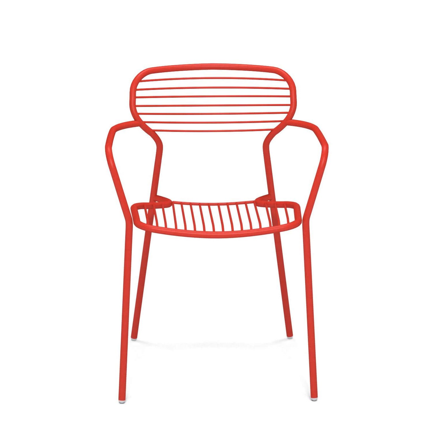 Roter Apero Stuhl mit Armlehne von Emu, moderner Outdoor Stuhl aus Metall.
