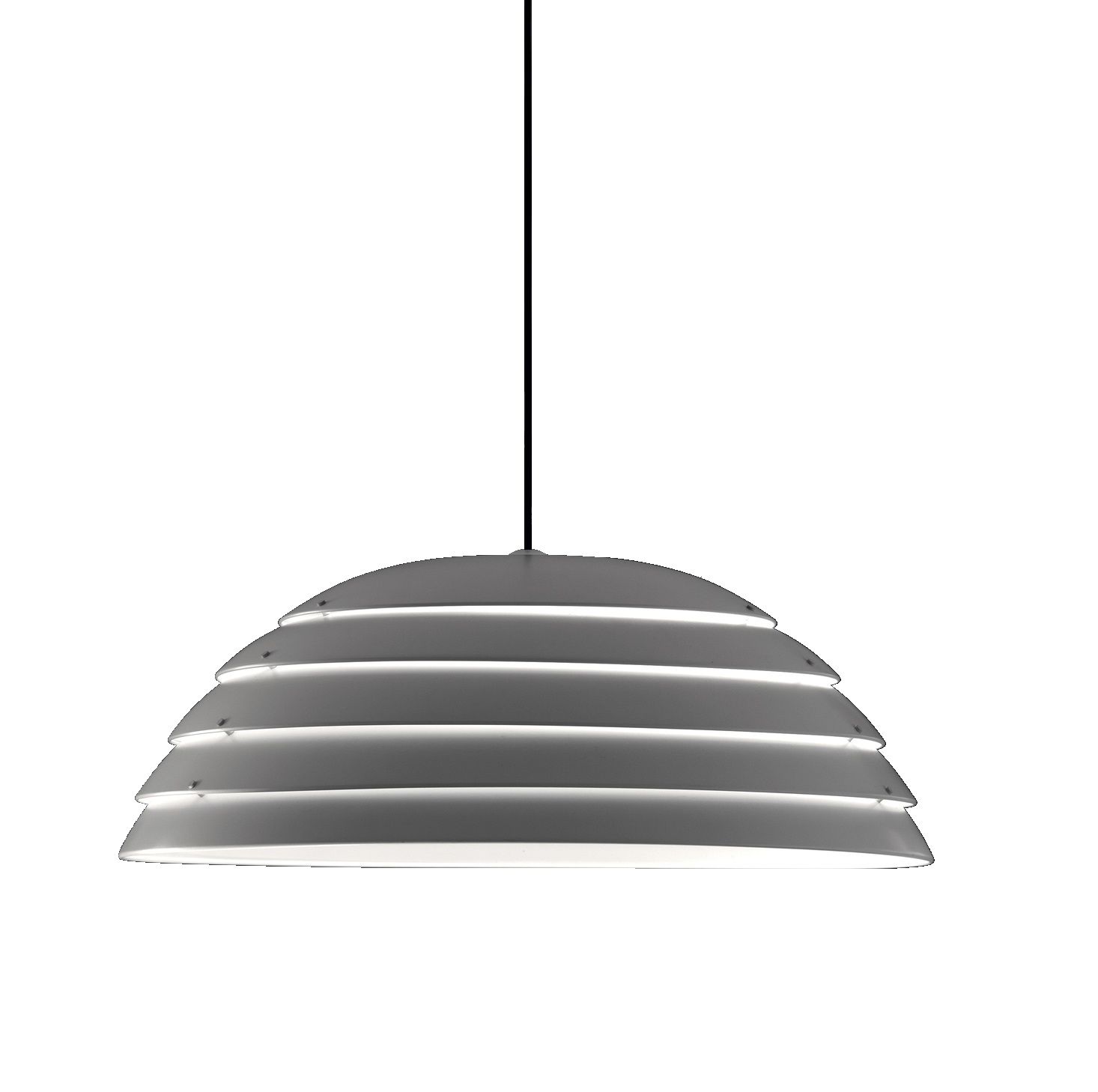 Cupolone Pendelleuchte von Martinelli Luce: Moderne Hängelampe mit grauem, schirmförmigem Design und indirektem Licht.