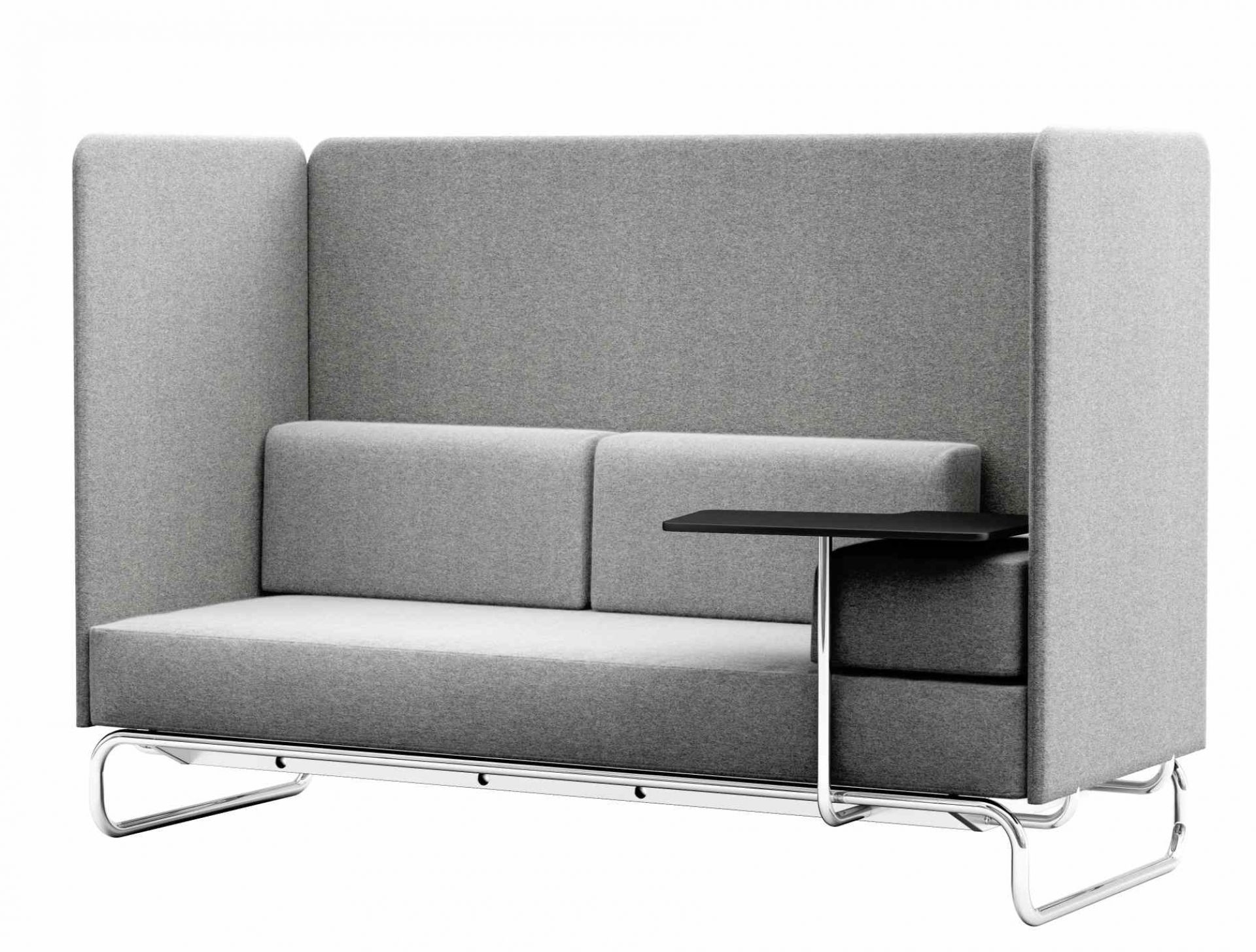 Graues Thonet 2-Sitzer Sofa mit hoher Rückenlehne und schwarzem Tisch, ideal für Büro und Lounge.