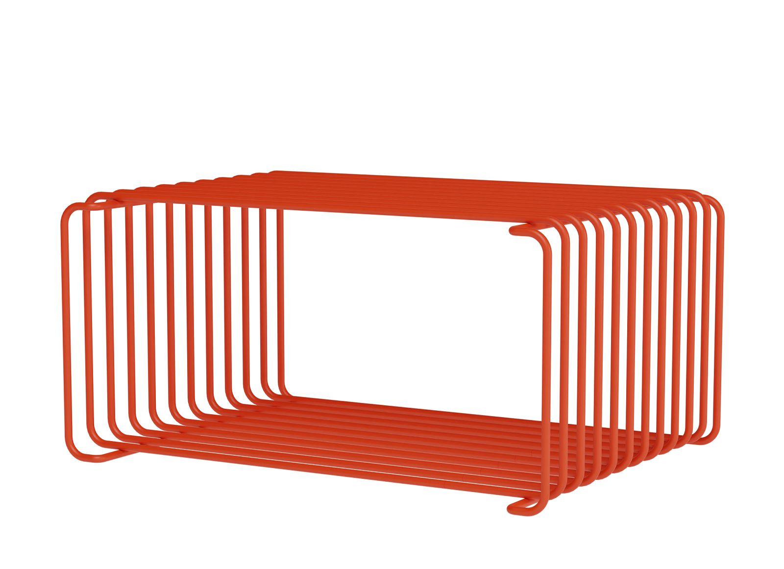 Rotes Panton Wire Regalsystem: Modulares Designregal für Wohnzimmer und Büro. Drahtregal zur Wandmontage.