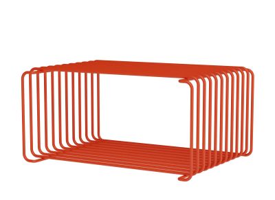 Rotes Panton Wire Regalsystem: Modulares Designregal für Wohnzimmer und Büro. Drahtregal zur Wandmontage.
