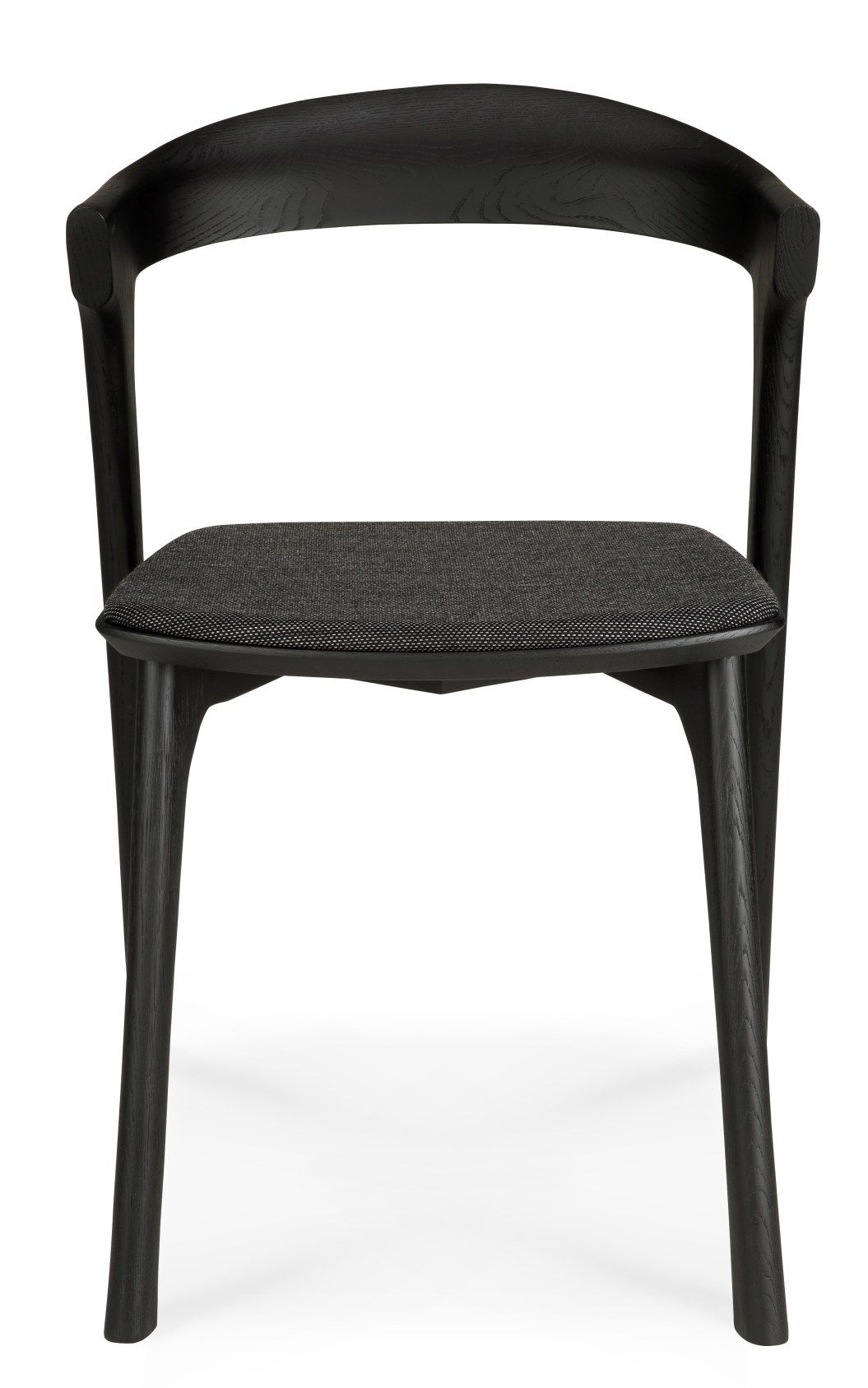 Bok Stuhl aus Eiche in Braun mit schwarzem Stoffbezug, moderner Esszimmerstuhl.