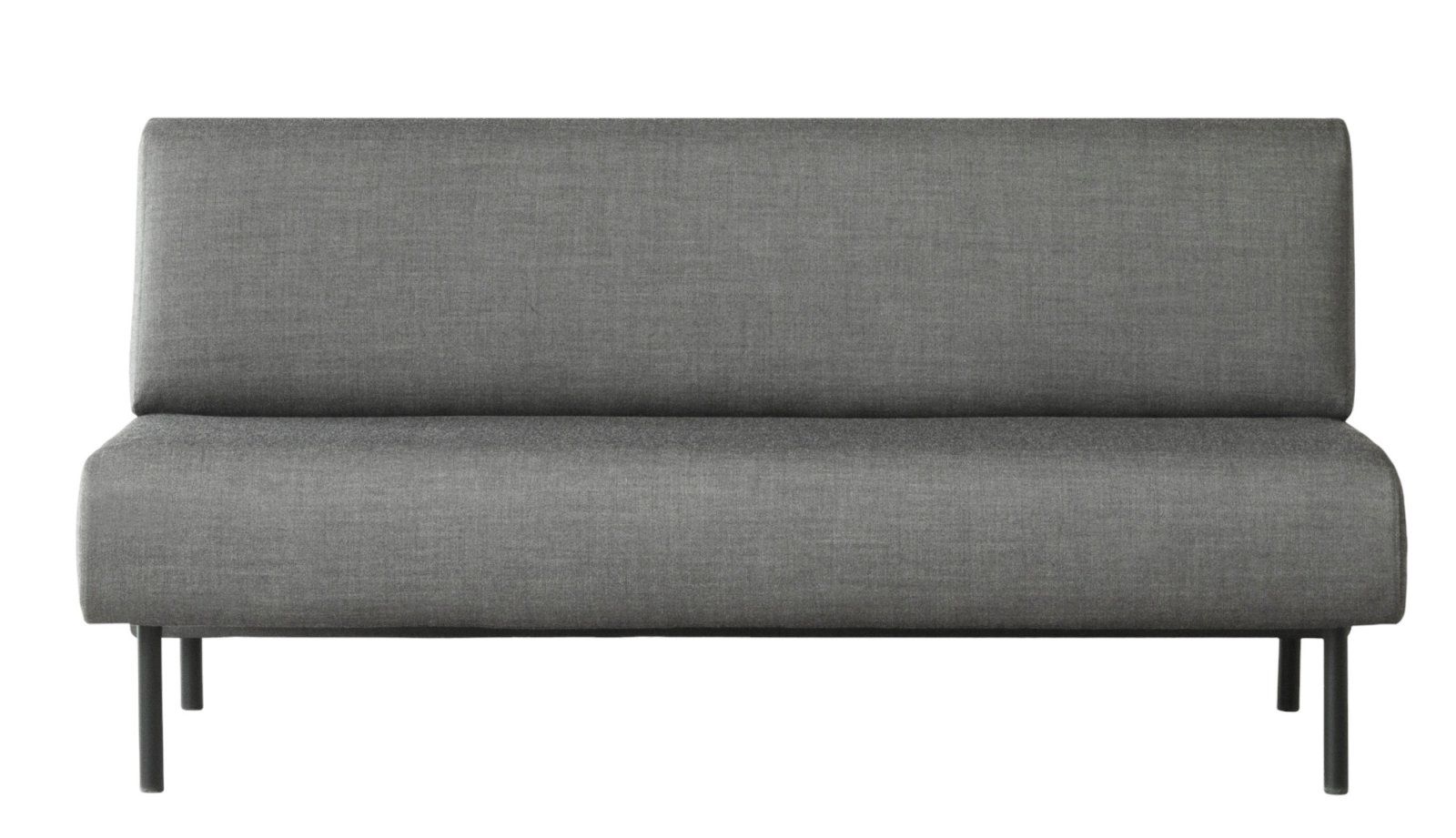 Graues Fram Sofa von Normann Copenhagen, 165 cm breit, mit minimalistischem Design und schwarzen Beinen.