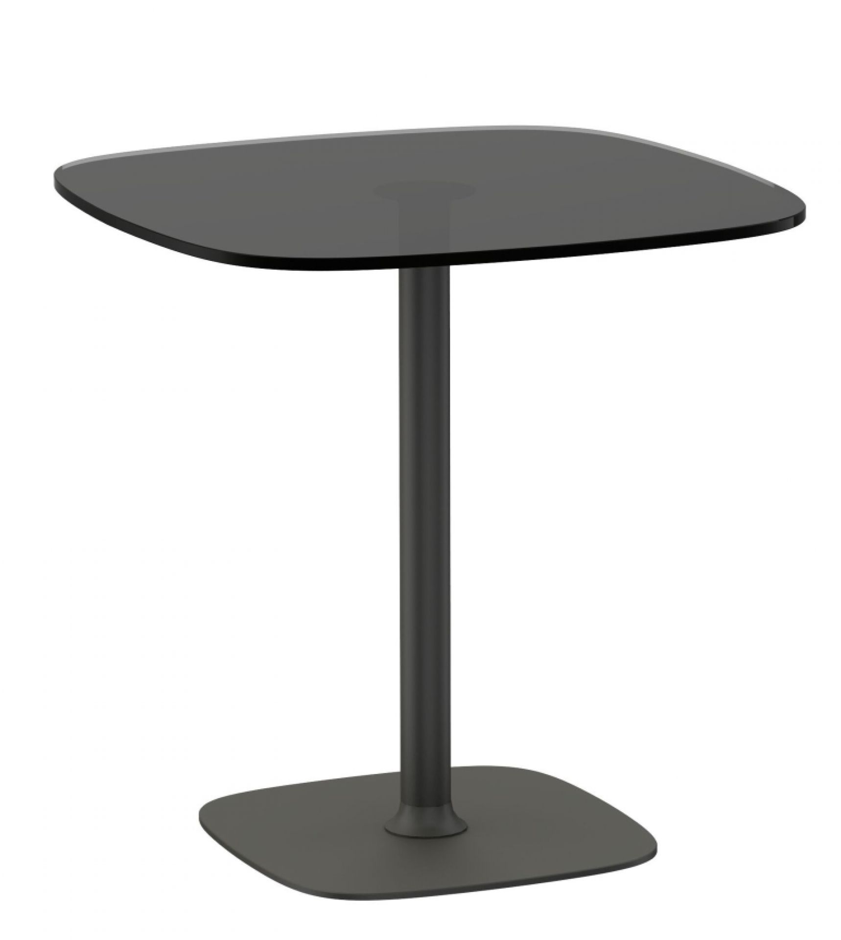 Schwarzer Lox Table von Walter Knoll mit quadratischer Glasplatte und Metallfuß. Moderner Beistelltisch.