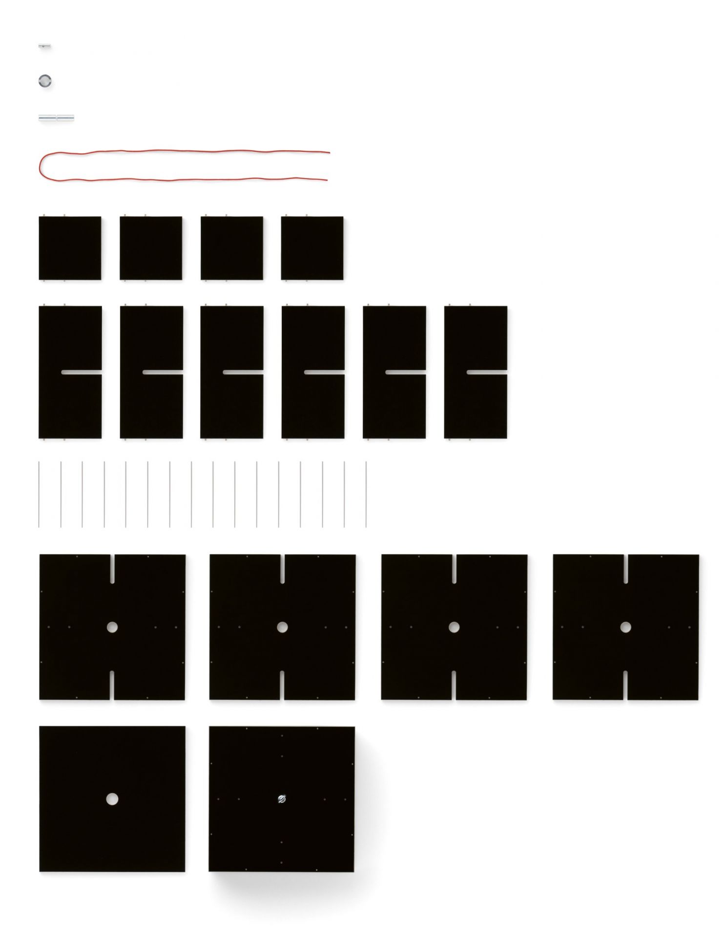 Einzelteile des Musikstapler CD-Regals von Nils Holger Moormann, zur individuellen Gestaltung des CD-Regals.