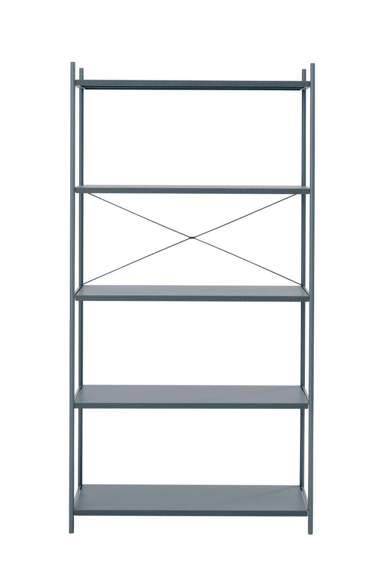Freistehendes, graues Punctual Regal von Ferm Living mit fünf Regalböden für Wohnzimmer oder Büro.
