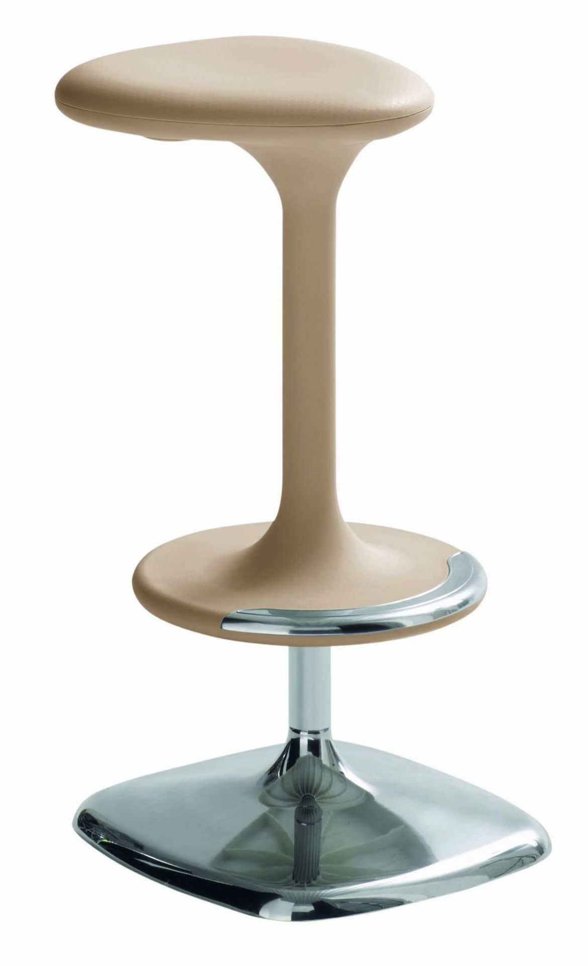 Kant Barhocker von Casamania Horm, beige Sitzfläche, Chromfuß, moderner Outdoor-Barstuhl für Terrasse und Garten.