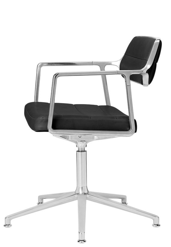 Vipp 453+ / Vipp453+ Swivel Chair Drehstuhl SCHWARZES LEDER / POLIERTER ALUMINIUMRAHMEN MIT GLEITER Vipp EINZELSTÜCK