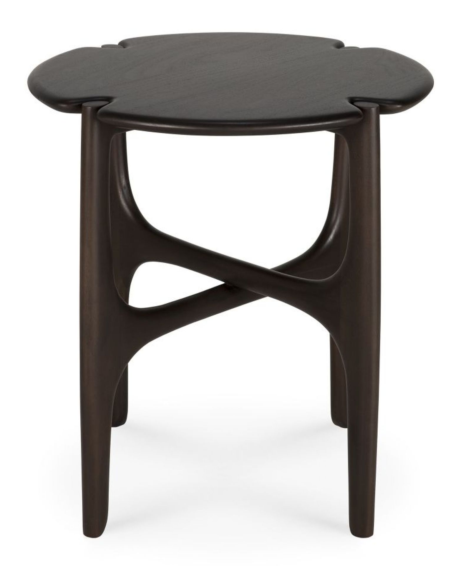 Ethnicraft PI Beistelltisch aus Mahagoni, dunkelbraun lackiert, mit einzigartigem, modernem Design.