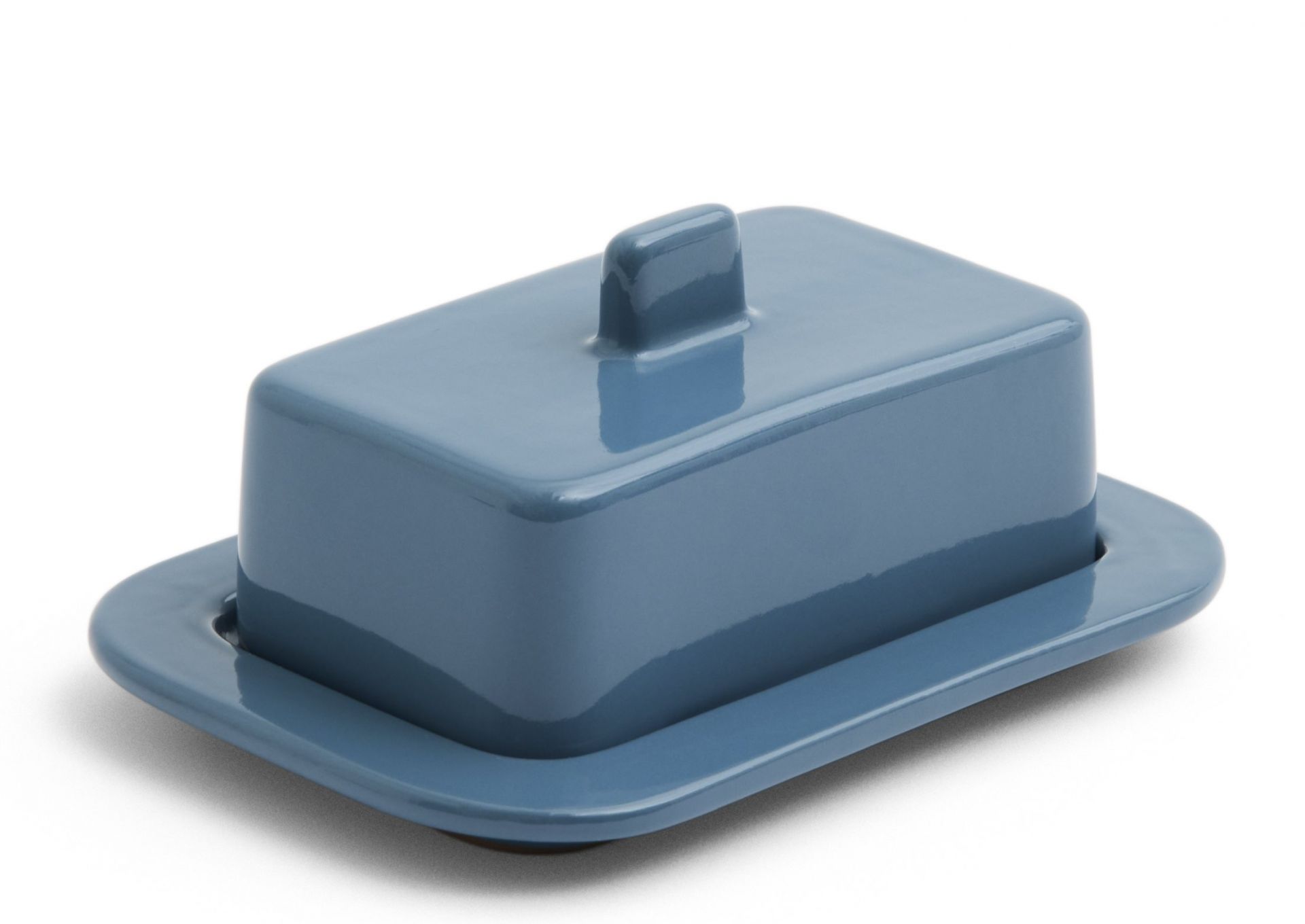 Nahaufnahme der dunkelblauen Hay Barro Butterdose aus Keramik.