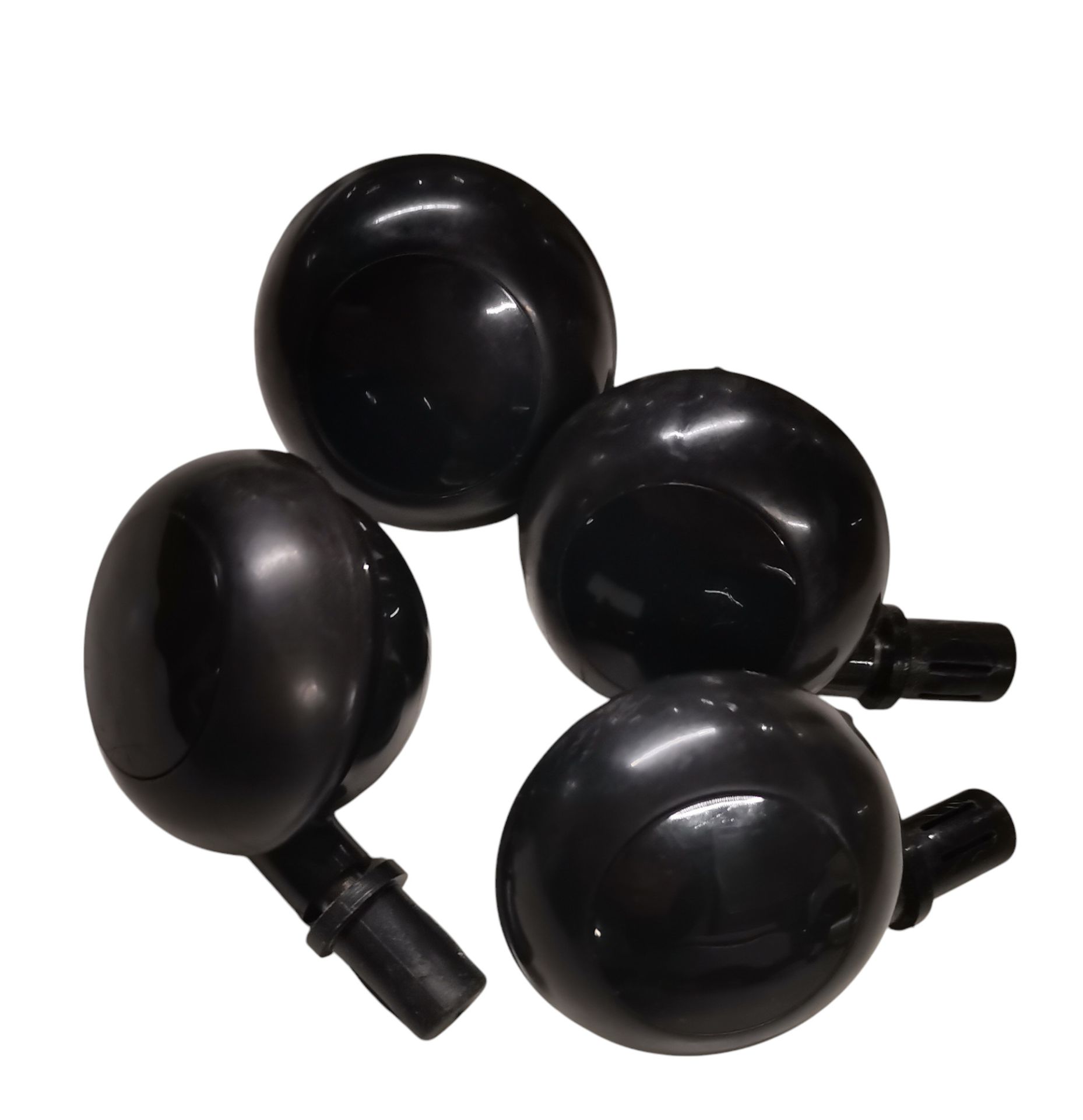 Vier schwarze Componibili Rollen, Ersatzrollen für modulare Aufbewahrung, Möbelrollen für flexible Einrichtung.